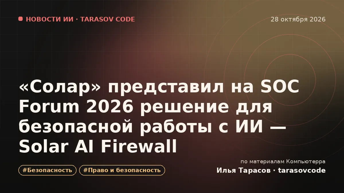 «Солар» представил на SOC Forum 2026 решение для безопасной работы с ИИ — Solar AI Firewall
