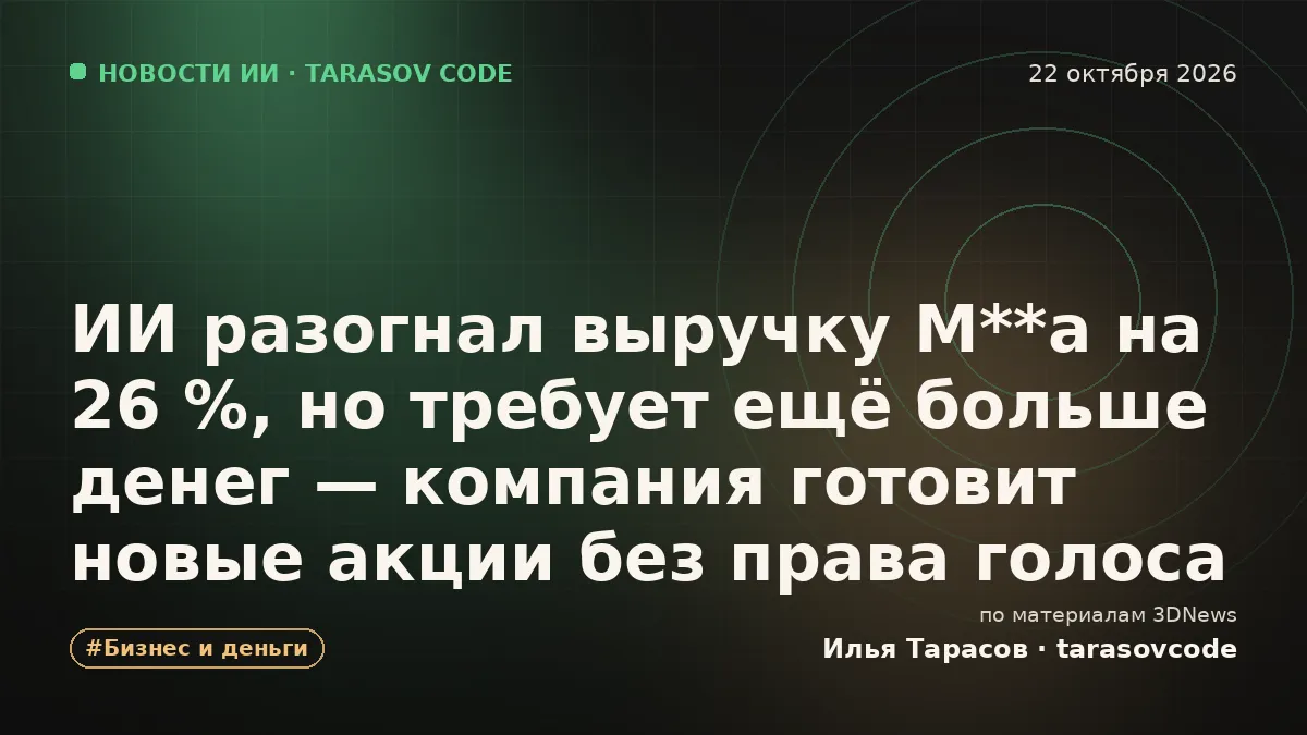 ИИ разогнал выручку M**a на 26 %, но требует ещё больше денег — компания готовит новые акции без права голоса