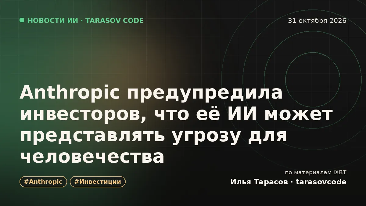 Anthropic предупредила инвесторов, что её ИИ может представлять угрозу для человечества