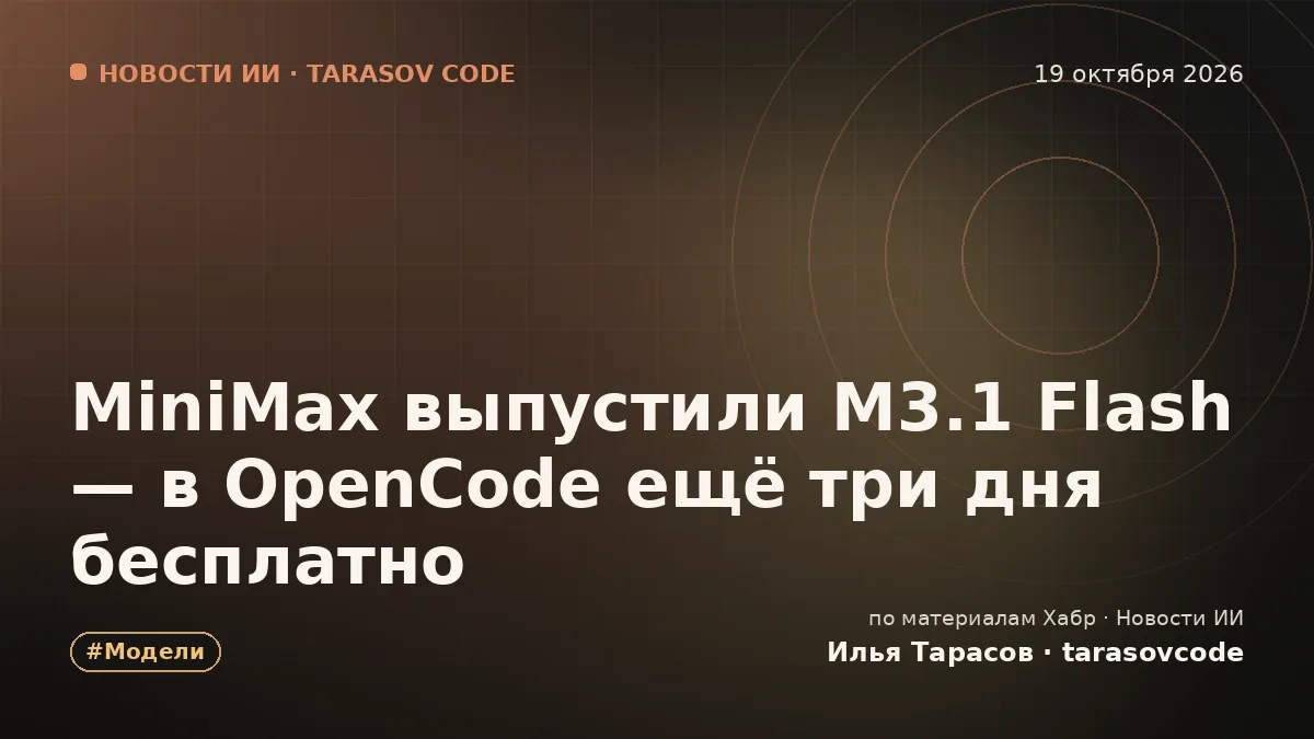 MiniMax выпустили M3.1 Flash — в OpenCode ещё три дня бесплатно