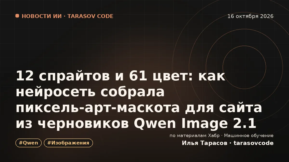 12 спрайтов и 61 цвет: как нейросеть собрала пиксель‑арт‑маскота для сайта из черновиков Qwen Image 2.1