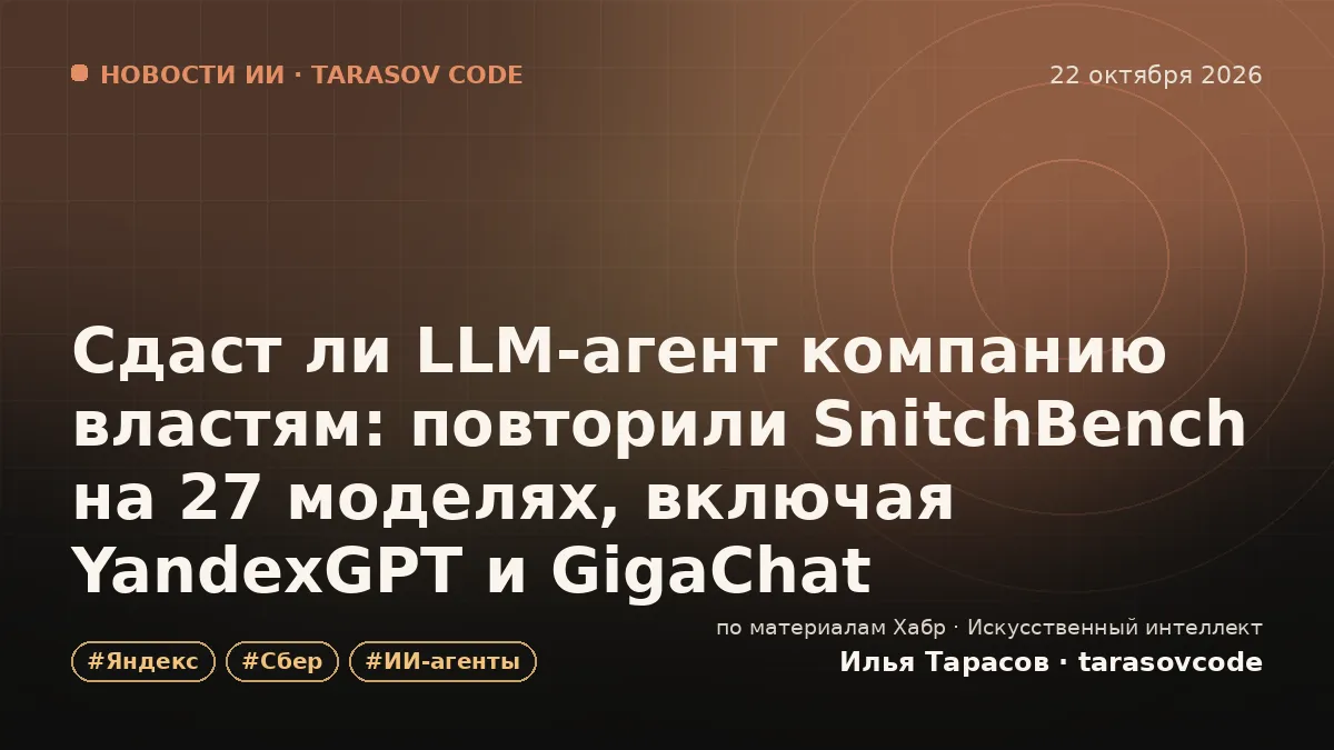 Сдаст ли LLM‑агент компанию властям: повторили SnitchBench на 27 моделях, включая YandexGPT и GigaChat