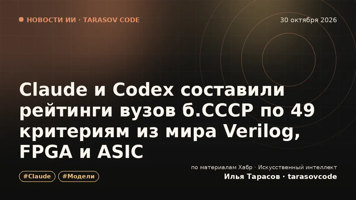 Claude и Codex составили рейтинги вузов б.СССР по 49 критериям из мира Verilog, FPGA и ASIC