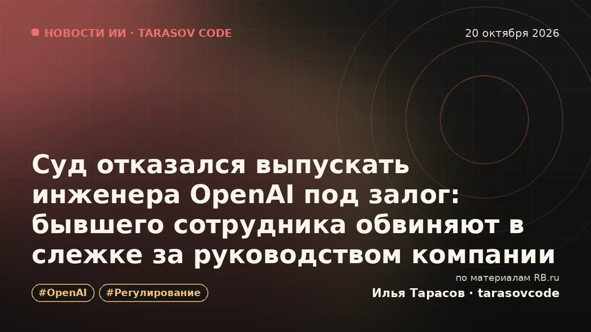 Суд отказался выпускать инженера OpenAI под залог: бывшего сотрудника обвиняют в слежке за руководством компании