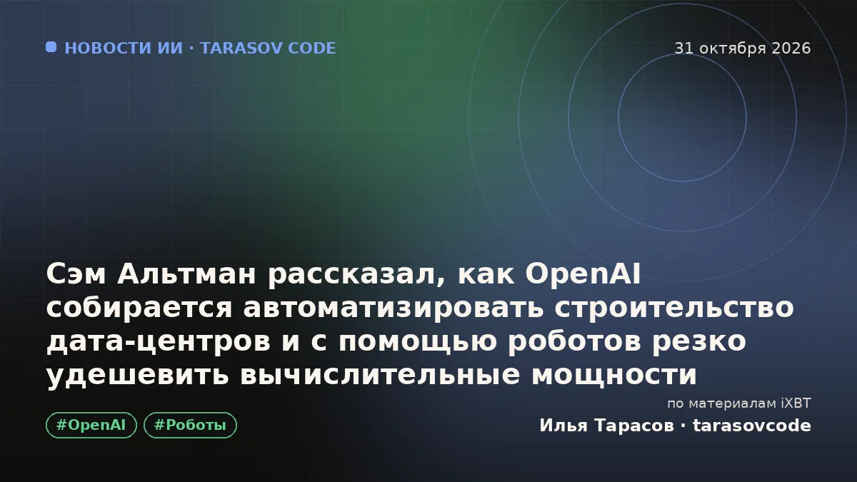 Сэм Альтман рассказал, как OpenAI собирается автоматизировать строительство дата-центров и с помощью роботов резко удешевить вычислительные мощности