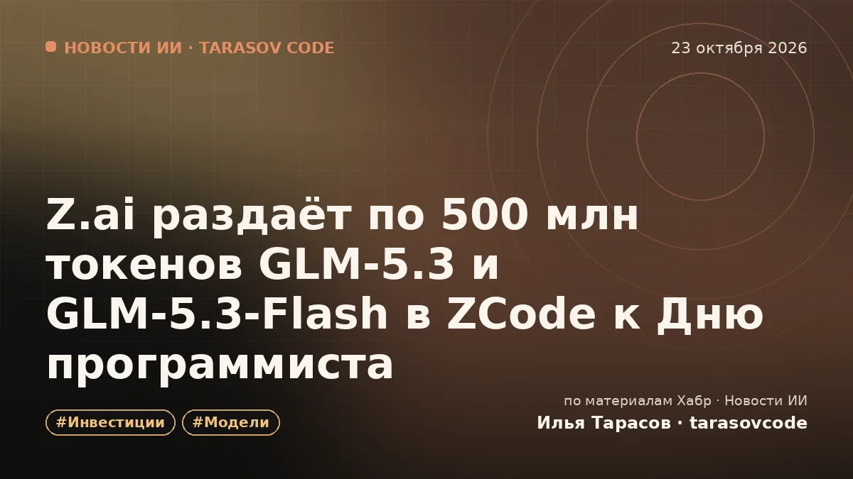 Z.ai раздаёт по 500 млн токенов GLM-5.3 и GLM-5.3-Flash в ZCode к Дню программиста