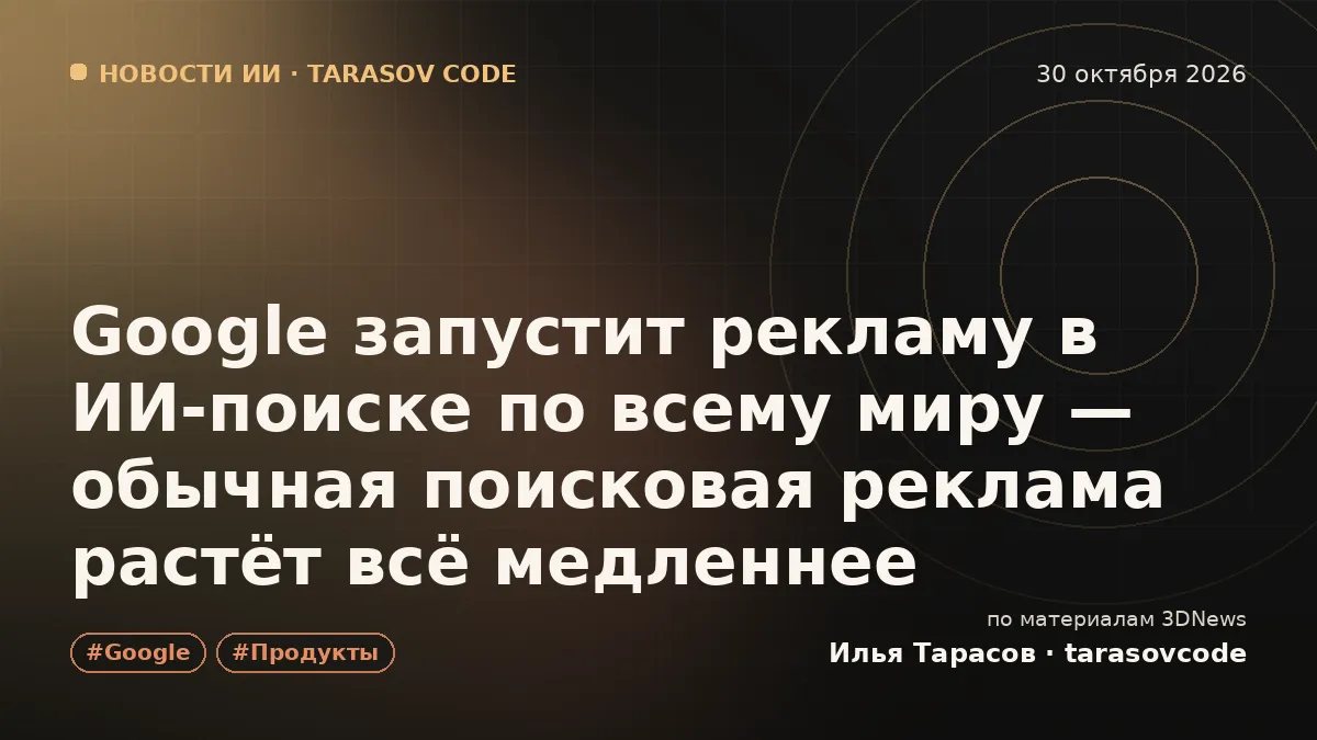 Google запустит рекламу в ИИ-поиске по всему миру — обычная поисковая реклама растёт всё медленнее