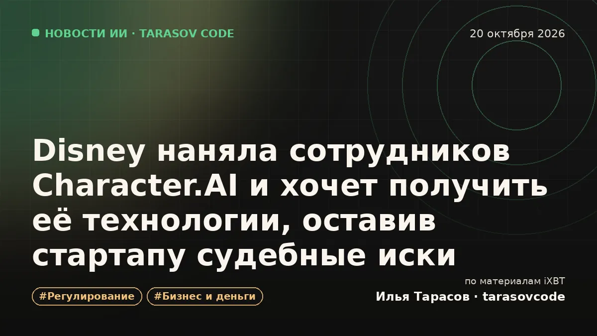 Disney наняла сотрудников Character.AI и хочет получить её технологии, оставив стартапу судебные иски