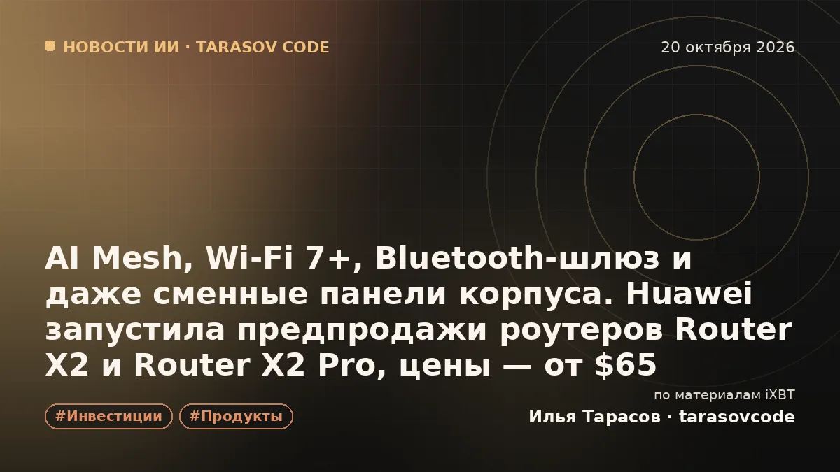 AI Mesh, Wi-Fi 7+, Bluetooth-шлюз и даже сменные панели корпуса. Huawei запустила предпродажи роутеров Router X2 и Router X2 Pro, цены — от $65