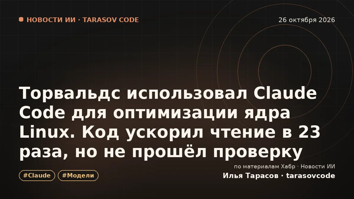 Торвальдс использовал Claude Code для оптимизации ядра Linux. Код ускорил чтение в 23 раза, но не прошёл проверку
