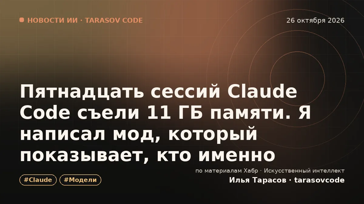Пятнадцать сессий Claude Code съели 11 ГБ памяти. Я написал мод, который показывает, кто именно