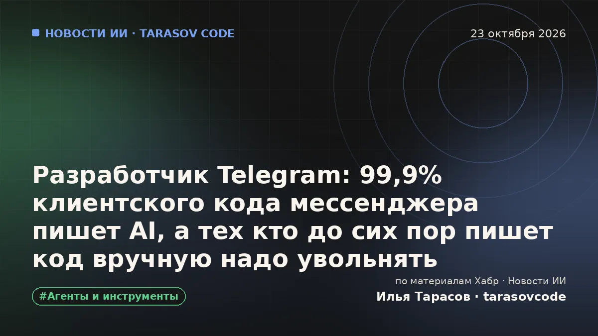 Разработчик Telegram: 99,9% клиентского кода мессенджера пишет AI, а тех кто до сих пор пишет код вручную надо увольнять