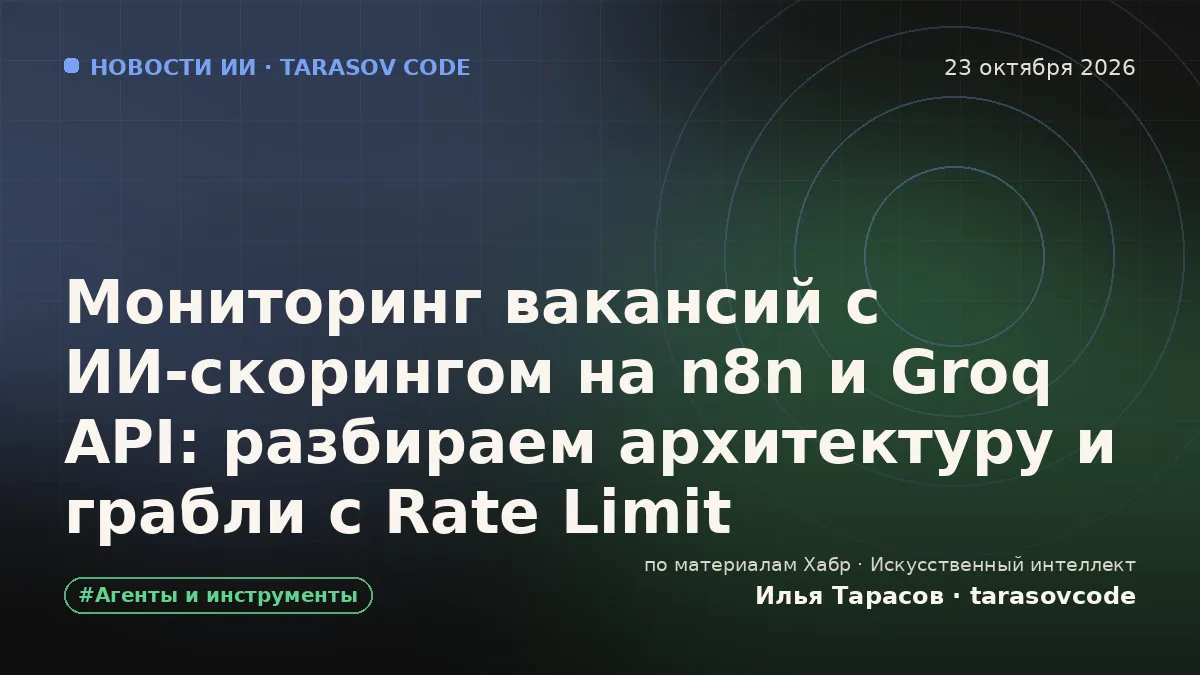 Мониторинг вакансий с ИИ‑скорингом на n8n и Groq API: разбираем архитектуру и грабли с Rate Limit