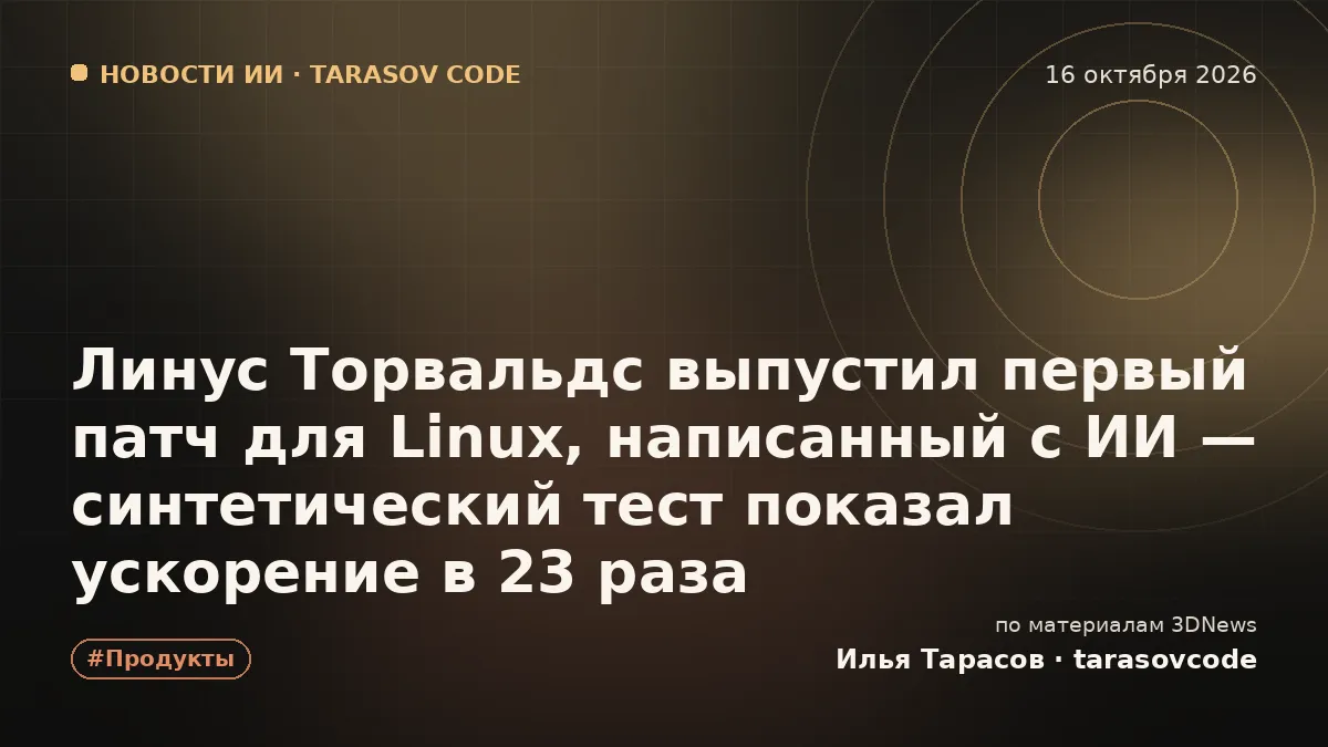 Линус Торвальдс выпустил первый патч для Linux, написанный с ИИ — синтетический тест показал ускорение в 23 раза